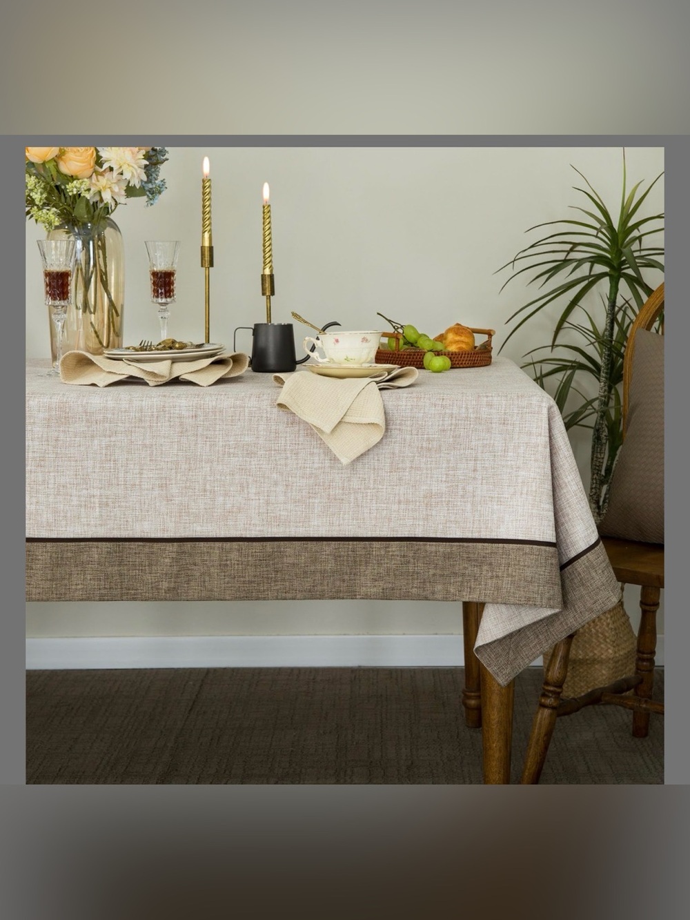 GLORY SEASON Solid Bordered Retro Tablecloths Classic Textured Table Clothes Lin